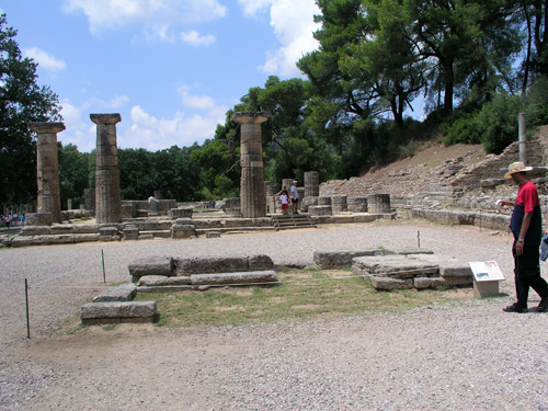 026-072704-8-Temple of Hera, (altar in foreground) ancient Olympia