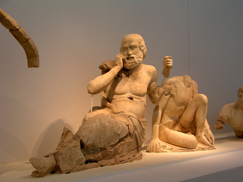 031-072704-21-It's for you - sculpture from Temple of Zeus, Archeological Museum of Olympia