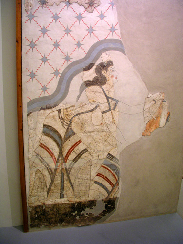 038-072804-37-House of the Ladies-wall frescos, Museum of Prehistoric Thera