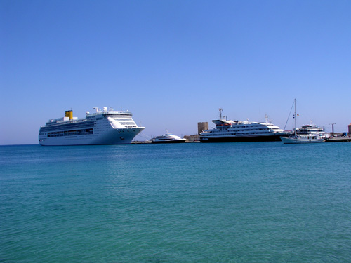 057-073004-40-Clelia II and friends in the harbor, Rhodes
